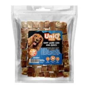 UNIQ PETS ėrienos ir menkės kubeliai skanėstas šunims 500g