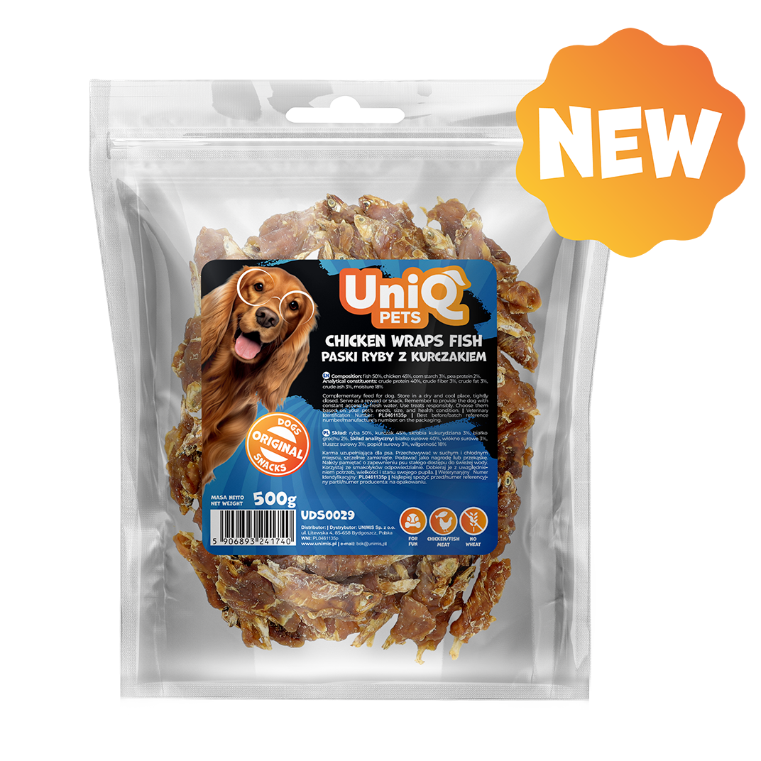 UNIQ PETS šunų skanėstai su vištiena ir žuvimi 500g