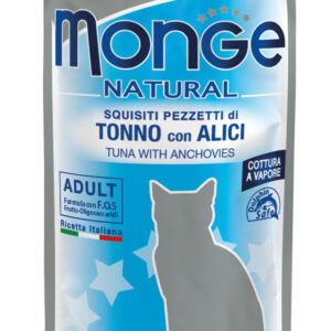 Monge Natural konservai katėms su tunu ir ančiuviais želėje 80 g