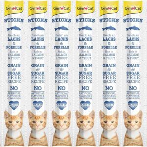 GimCat Sticks begrūdės lazdelės, su lašiša ir upėtakiu (10 vnt)