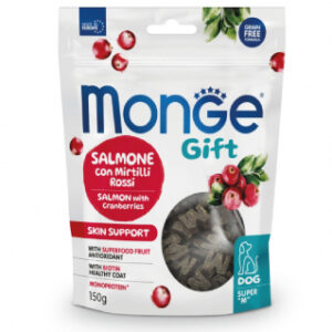 Monge GIFT Dog Super "M" Skin support Lašiša/spanguolės 150 g