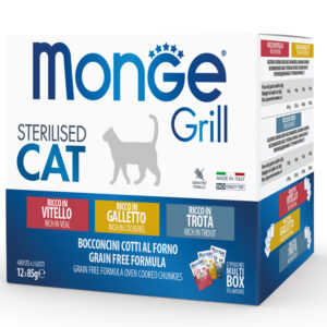 Monge Grill kons. pašaras sterl. katėms mix su vištiena/veršiena/upėtakiu 85g x12