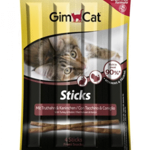 GimCat Sticks begrūdės lazdelės, su kalakutiena ir triušiena (4 vnt)