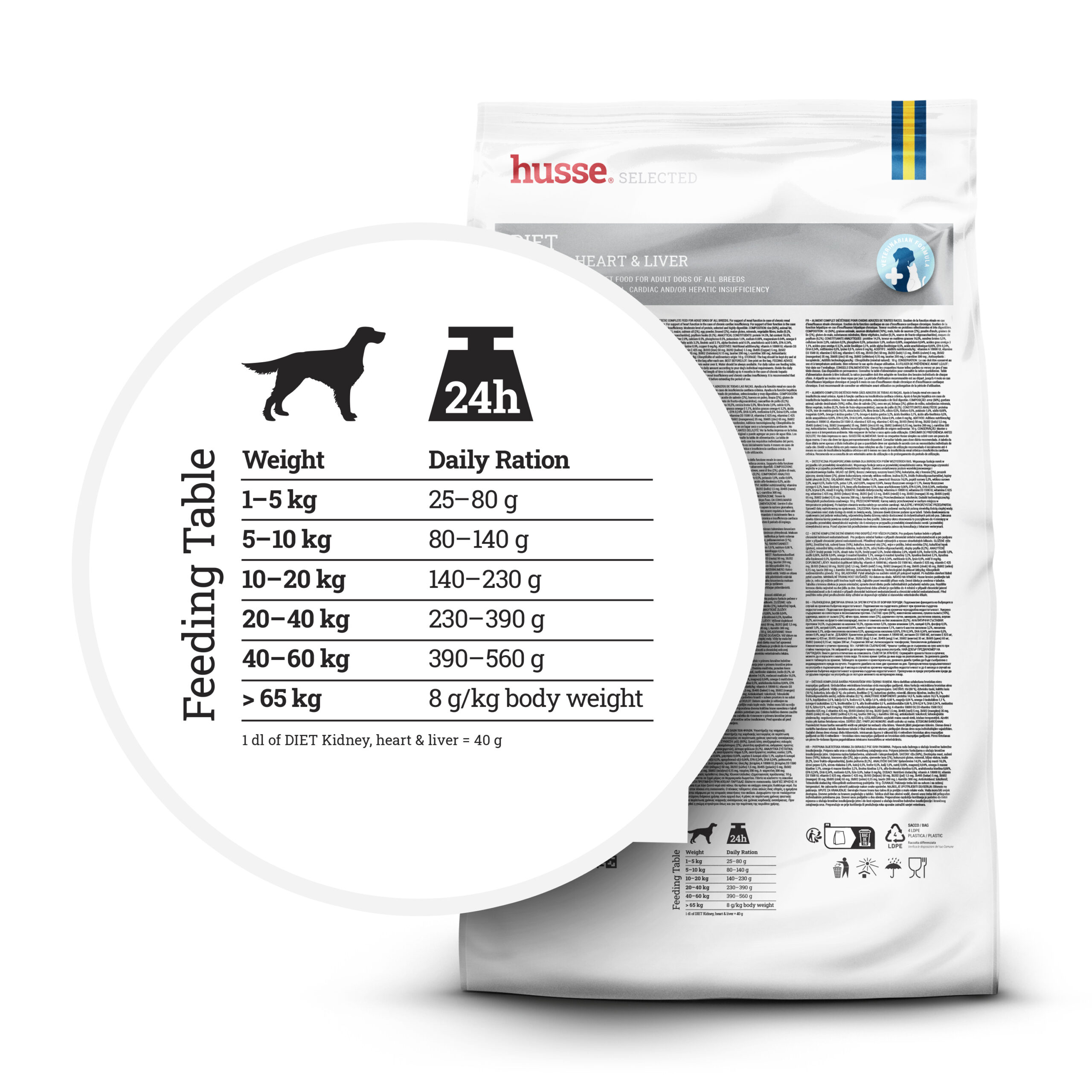 Husse Diet Kidney, Heart & Liver sausas pašaras šunims, 7 kg - Image 3